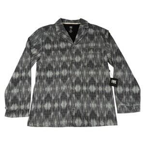 FRYE Men XL Flannel Print Notched Top Long Sleeve Black Gray Button Up Geometric